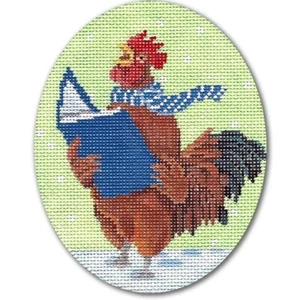 Needlepoint Handpainted Christmas CBK Caroling Rooster 4x5 - Picture 1 of 4