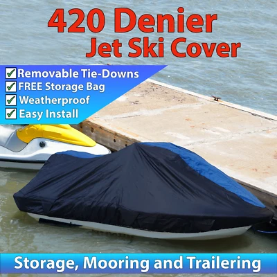 Semi-Custom Jet Ski PWC Cover [BLUE + BLACK] Fits Yamaha WaveRunner EX Sport - Image 1 of 4