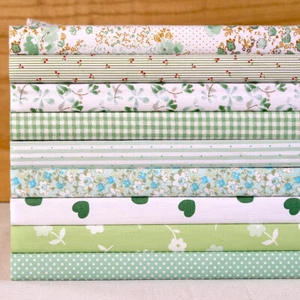 9pcs Green Precut 10" Sewing Quilting Fabric Cotton Squares Floral Scraps Lot - Picture 1 of 5