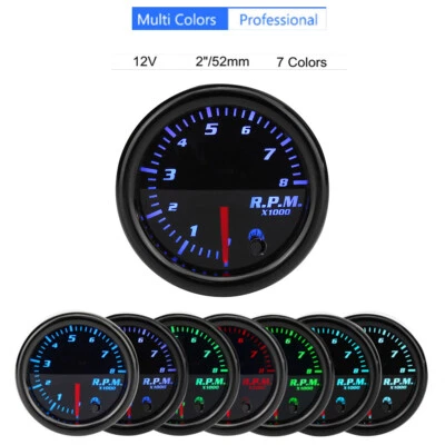 2'' 52mm Tacho Gauge Meter Tachometer 0-8000 RPM LED For 1-10 Cylinder Engine - Image 1 of 4