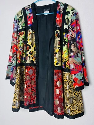 Diane Freis 1980 Vintage Patchwork Collage Swing Chaqueta Seda  Foto 1 de 4