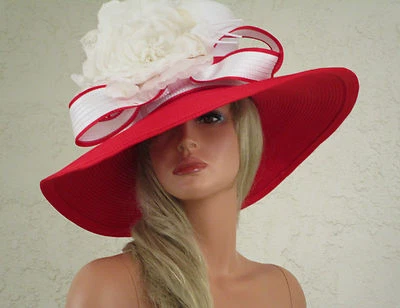 DE COLECCIÓN SHELLIE MCDOWELL Sombrero de Alta Costura ROJO BLANCO Derby Iglesia Boda Pascua EXCELENTE Foto 1 de 4