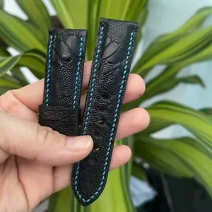 24/22mm Padded Black Genuine OSTRICH Leg LEATHER SKIN WATCH STRAP BAND - Picture 1 of 10