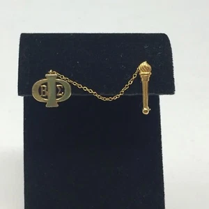 Vintage Gold Tone Beta Sigma Phi Exemplar Torch Sorority Lapel Pin Brooch Chain - Picture 1 of 9