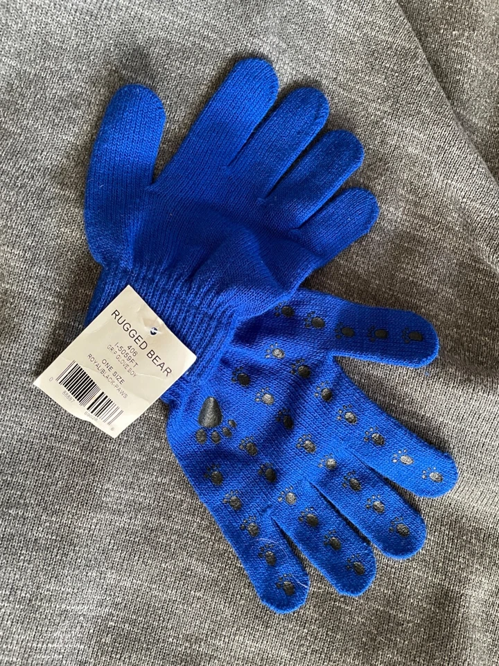 boys or girls one size kids ROYAL BLUE F RUGGED BEAR KNIT GLOVES WARM Black paw - Image 1 of 1