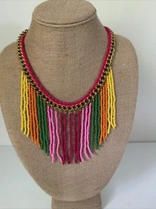 ERICA LYONS Colorful Beaded Rainbow Necklace Colors W/ Braided Chain NWT - Picture 1 of 2