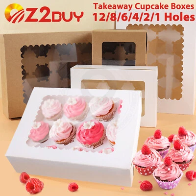 Cupcake Boxes 1 2 4 6 8 12 Holes Cases Party Wedding Window Face Muffin Cups  - image 1 of 4