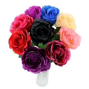 ¡Juego de 9 rosas abiertas grandes! Tallos de flores artificiales de seda al por mayor al por mayor - Imagen 1 de 3