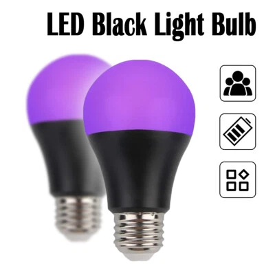 A19 Bombilla LED Luz Negra 9W UV Fluorescente Globo Atmósfera Fiesta Lámpara Brillo E27 - Imagen 1 de 4