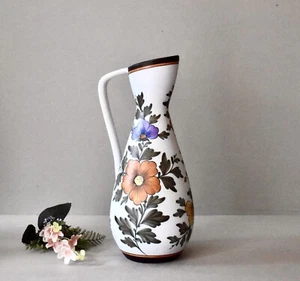 Vintage Gouda Ceramic Jug With Flowers Home Decor Hand Made Gouda Pitcher - Picture 1 of 7