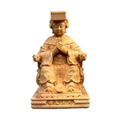 Adorno de estatua de Mazu tallada en madera de ciprés acantilado, estatua de Buda de la Santa Madre Foto 1 de 4