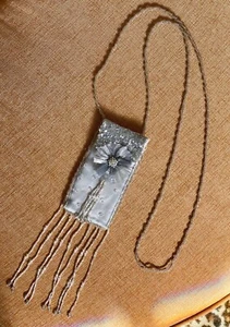 Sequin SILVER Purse Fringe Beads long Strap Flapper Purse by Wayne Kleisk - Picture 1 of 5