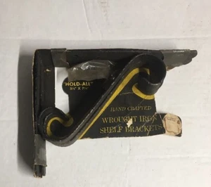 PAIR VTG WROUGHT IRON SHELF BRACKETS CIRCA 1950s ALLIGATOR IMPRINT 5” x 7” Black - Picture 1 of 8