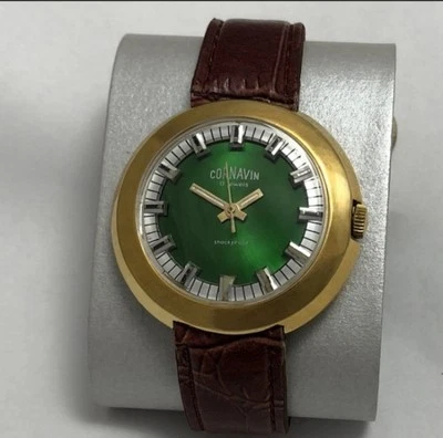 Винтажные мужские наручные часы ракета Cornavin 21 драгоценности СССР зеленый в позолоченный Gif - Изображение 1 из 4