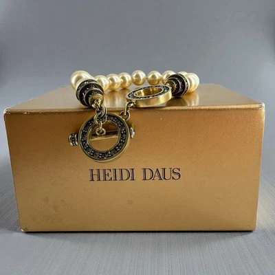 HEIDI DAUS "Lavish Layers" PEARL Bead Toggle Bracelet Crystals M/L - Image 1 of 4