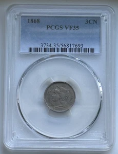 1868 Three Cent Nickel - 3CN - PCGS VF 35 - Picture 1 of 4