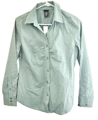 Covington Women's LS Button Up Dress Shirt Petite MED Lagoon Green Striped *NWT* - Image 1 of 4