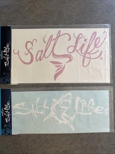 Salt Life 12" Window Decal Sticker LOT (2) Mermaid Tail Pink + White Shark - Picture 1 of 7