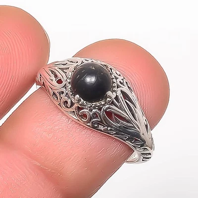 Anillo Boho Cobre Negro Turquesa Piedras Preciosas Plata de Ley 925 s.8.5 R647-25 Foto 1 de 4