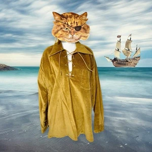 MEN’S VELVET LEATHER LACE UP SHIRT RENAISSANCE HIPPIE BEATNIK MOD FAIRY TALE ELF - Picture 1 of 16