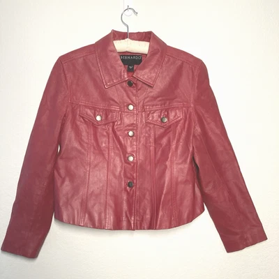 Vintage Bernardo Burgundy Red Leather Biker Jacket Marked Petite Large - READ - Image 1 of 4