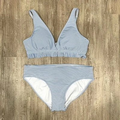 Juego de 2 BIKINI Beach Native Azul Blanco Rayas Traje de Baño Volantes Retro Acolchado M Foto 1 de 4