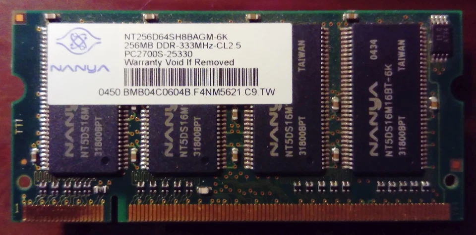 NANYA PC2700S 256Mb DDR 333mHZ CL2.5 Memory Notebook RAM - Image 1 of 1