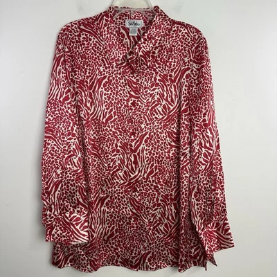 Blusa Bob Mackie 100% Seda Estampado Animal Abotonada Roja Blanca Para Mujer Plus 22W -2X Foto 1 de 4