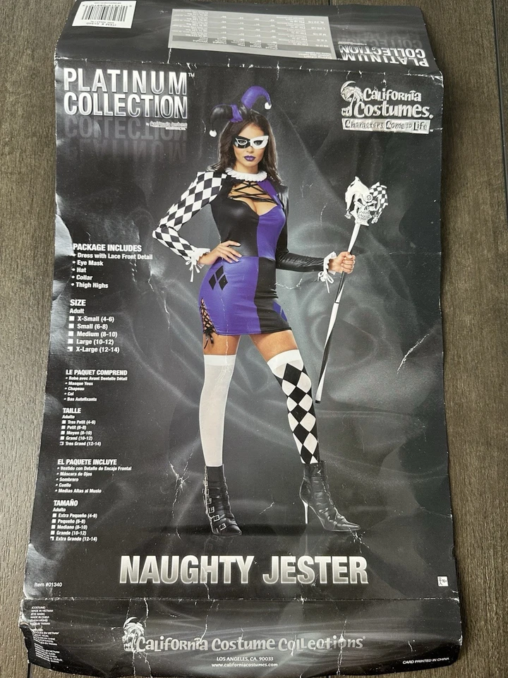 Naughty Jester Halloween Costume Adult Size X-Large 12-14 California Costumes - Image 1 of 4