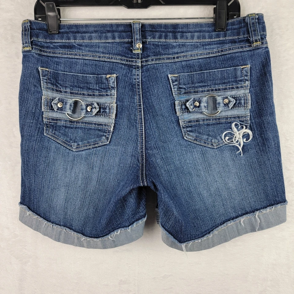 Pantalones Cortos Vaqueros Southpole Vintage Y2K Denim Talla 11 Embellecidos Distress tiro Bajo Foto 1 de 4
