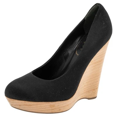 Zapatos de salón de cuña Saint Laurent negros satinados Maryna talla 40 Foto 1 de 4