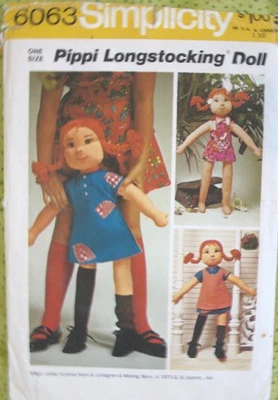 Simplicity #6063 sew pattern PIPPI LONGSTOCKING Rag Doll & Wardrobe one size - Image 1 of 4