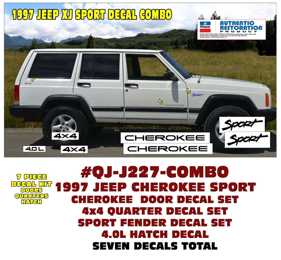 QJ-J227 1997 JEEP CHEROKEE XJ SPORT - DECAL SET COMBO - LICENSED - image 1 of 1