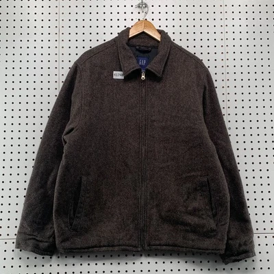 GAP Wool Bomber Harrington Jacket Mens Large Brown Herringbone Wool Blend 24X28 - Image 1 of 4