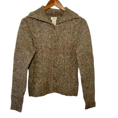 L.L. Suéter de malha de lã marrom feijão robusto cabo granola Nature Academia XS - Imagem 1 de 4