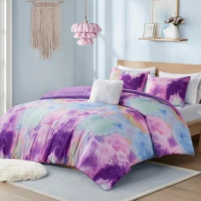 Intelligent Design Cassiopeia Watercolor Tie Dye King Bedding Set Purple Colors - Image 1 of 4