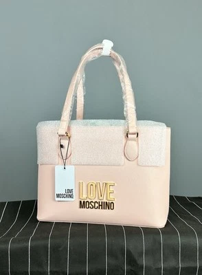 NUEVO CON ETIQUETAS LOVE MOSCHINO Borsa PU Cipria + Nylon Estampado Rosa Bolso de Mano para Mujer Foto 1 de 4