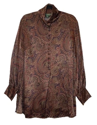 Blusa túnica Lauren Ralph Lauren seda cachemira botones delanteros plus 2X cuello alto Foto 1 de 4