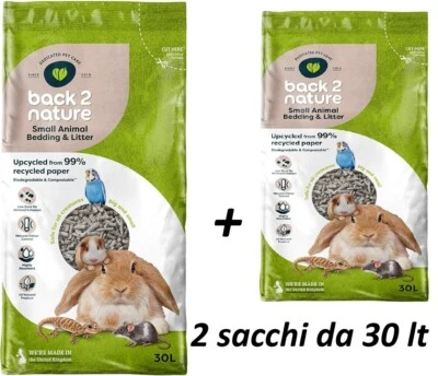 back 2 nature lettiera carta riciclata 30L 2 P conigli furetti roditori rettili  - Immagine 1 di 2