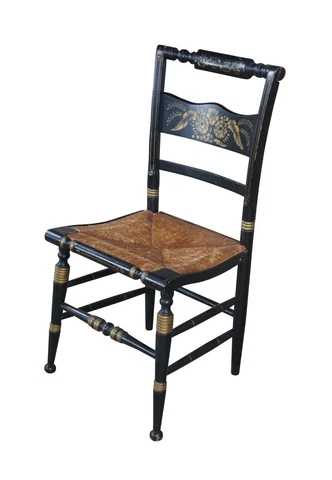 Antique Original Hitchcock Black & Gold Stenciled Farmhouse Rush Seat Side Chair Cover