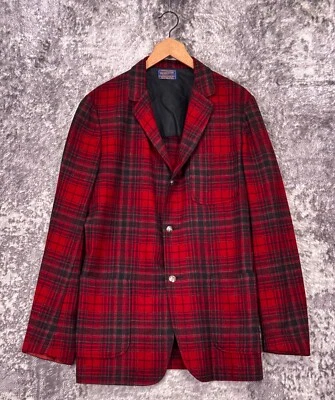 Vintage Pendleton Jacket Large Mens Red Plaid Wool Flannel Blazer Shirt - Image 1 of 4