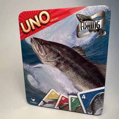 Uno Fishing Card Game in Tin 2014 - 112 Cards Featuring Sport Fish 100% Complete - Image 1 of 3