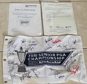 73rd Senior PGA Flag: Signed by 27 w/Levi, Zoeller, Thorpe, Sauer 2 COA's - Picture 1 of 4