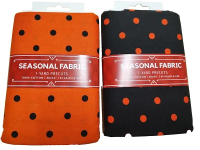 2pk David Textiles Seasonal Fabric 1yd Precut 100% Cotton Black & Orange Dot#NS2 - Image 1 of 2