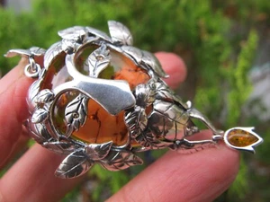 Colgante ámbar fósil verde hombre plata esterlina 925 curación lituana hecho a mano - Imagen 1 de 20