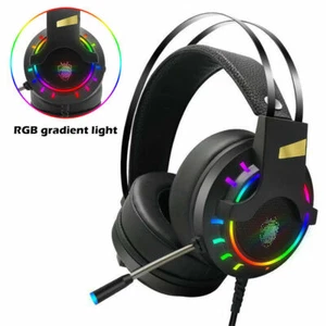 RGB Gaming Headset with Mic Wired Over-Ear PC Headphones Noise Cancelling - Picture 1 of 10