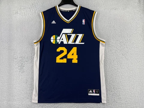 Utah Jazz Basketball Jersey Mens Large Blue Adidas #24 Paul Millsap Polyester Cover