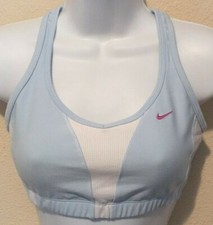 Nike Womens Dri-Fit Lt Blue & White Athletic Medium Impact Sport Bra Sz S (4-6)