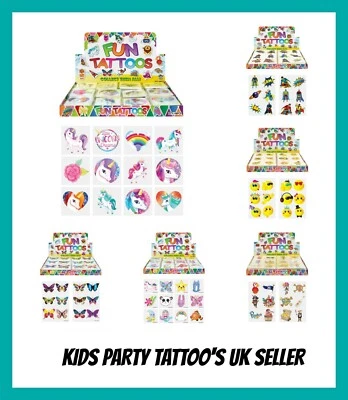 12 KIDS TEMPORARY TATTOOS Mixed Designs Party Bag Filler Loot Girls and Boys  — 第 1/2 张图片