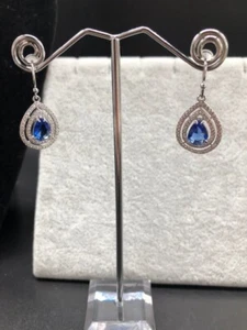 Lab Created Sapphire With Rhodium Plated Dangle Teardrop Earrings, NWT, SRP $130 - Picture 1 of 6